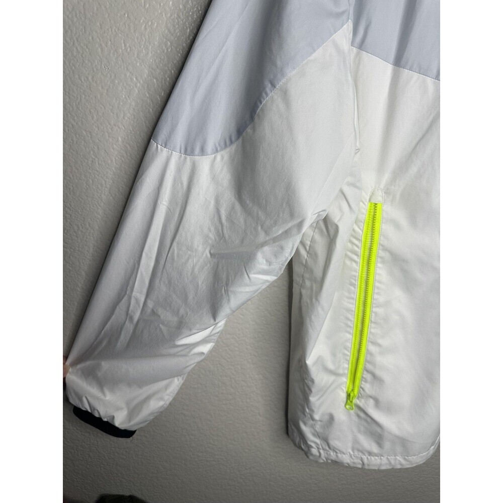 Nike Jacket Mens Medium White Gray Hooded Windbreaker Neon Zip Running Sport - Picture 4 of 6